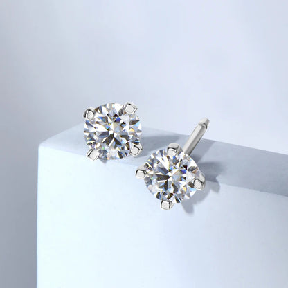 2.0ct Four-Claw Solitaire Moissanite Stud Earrings 0.5-1.0ct 925 Sterling Silver White Gold Earring for Women Jewelry Gift