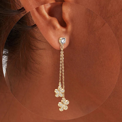 4mm D Moissanite Drop Earrings for Women S925 Silver Chain Star Flowers Pendant Stud Earrings Daily Wear Wedding Jewelry