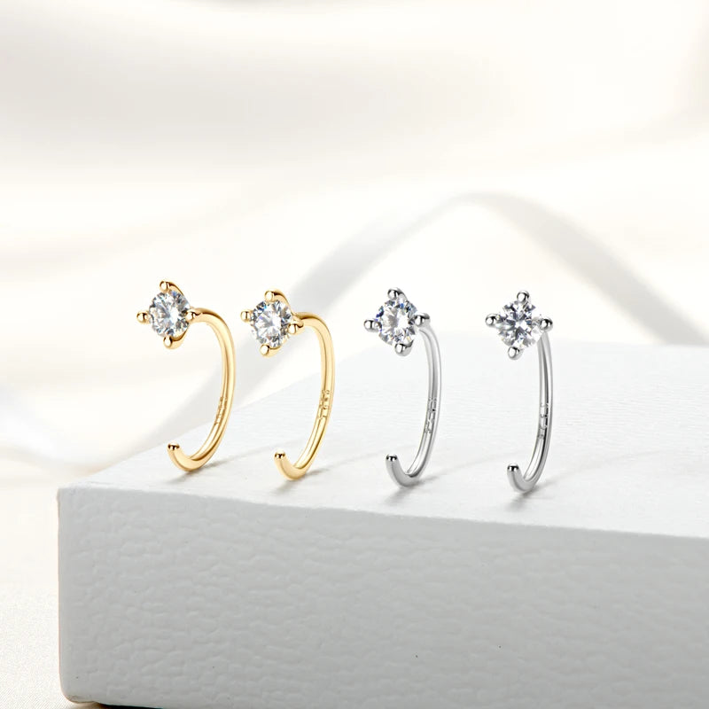 Small Half Hoop Earrings 3.5mm Moissanite Piercing Stud Ear Cuff 925 Sterling Silver for Women Certificate GRA Jewelry