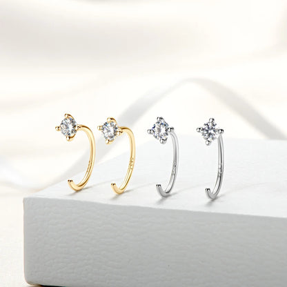Small Half Hoop Earrings 3.5mm Moissanite Piercing Stud Ear Cuff 925 Sterling Silver for Women Certificate GRA Jewelry