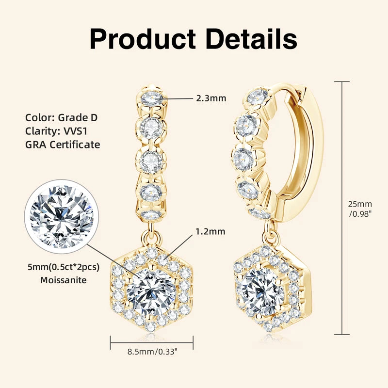 2023 New Women's Hoop Earrings 5mm D0.5CT Moissanite Drop Earrings Silver 925 Real GRA Certificate Elegant Wedding Jewelry