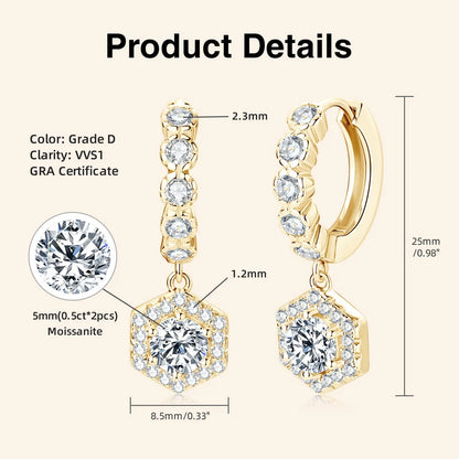 2023 New Women's Hoop Earrings 5mm D0.5CT Moissanite Drop Earrings Silver 925 Real GRA Certificate Elegant Wedding Jewelry