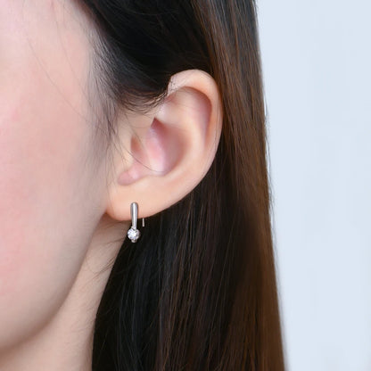 Simple Korean Moissanite Drop Hook Earring U Shape Piercing Earrings Hypoallergenic Silver 925 for Women Fine Jewelry Gift