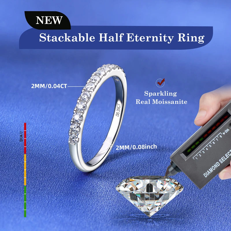 Stackable Half Eternity Rings Bands Sparking 2mm Moissanite Wedding Engagement Ring 925 Silver for Women Gifts Jewelry