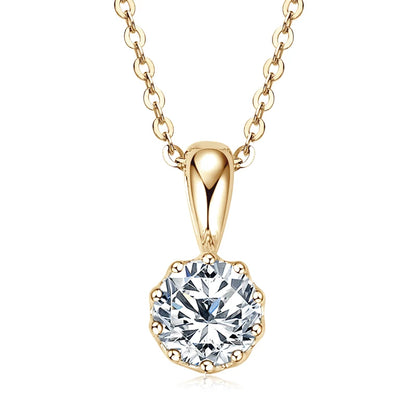 Crown Pendant Necklace 100% Real Silver 925 Chain Round 1CT VVS1 Moissanite Necklace for Women Charm Gift Birthday Jewelry
