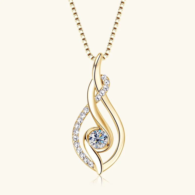 925 Sterling Silver 4mm Round Moissanite Twist Pendant Necklace Gold Plated Sparking Diamond Party Jewelry for Women Gifts