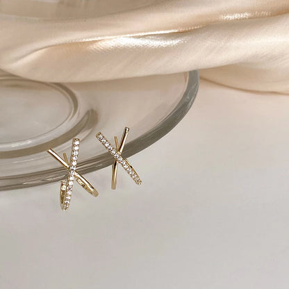 Trendy Moissanite Cross X Stud Earrings S925 Silver for Women Piercing Ear Earring Fashion Fine Jewelry Gift Valentine's