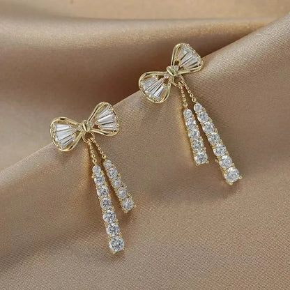 Korean D Color Moissanite Drop Earrings Original Silver 925 Bow Tassel Earrings for Women Gifts Jewelry with Certificate