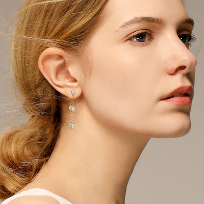 Long Chain Tassel Earring Moissanite Drop Station Piercing Earrings 925 Sterling Silver for Women Wedding Jewelry Gifts