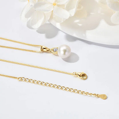 925 Silver White Pearl Pendant Necklace 9-10mm Natural Freshwater Pearl Zircon Pendants For Women Fine Jewelry 2025 Trend