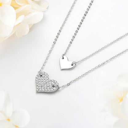 Double Layers Heart Love Necklace 925 Sterling Silver Pave Setting Round Cut Moissanite Necklace