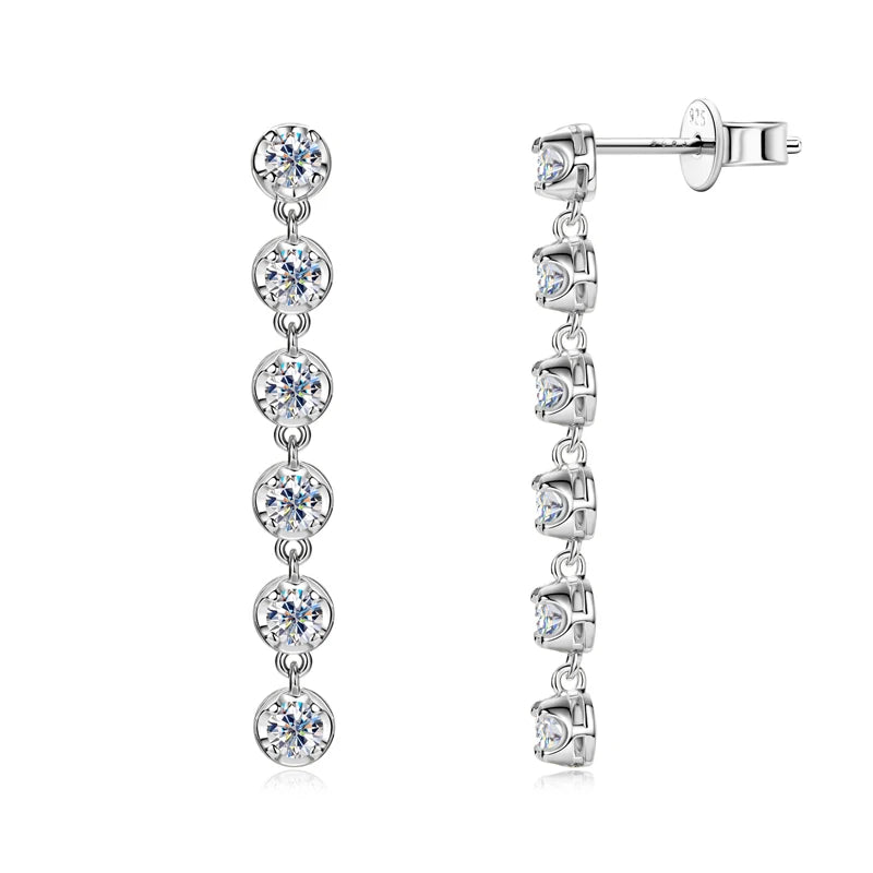 1.20CTTW. 3MM Moissanite Chandelier Dangle Earrings for Women Real 925 Silver Long Chain Drop Studs Party Wedding Jewelry Gift