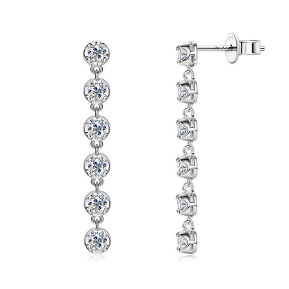 1.20CTTW. 3MM Moissanite Chandelier Dangle Earrings for Women Real 925 Silver Long Chain Drop Studs Party Wedding Jewelry Gift