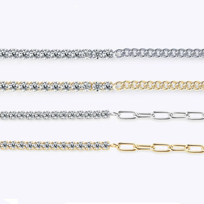 18k Gold Plated Half Tennis Bracelet 2mm 3mm Moissanite Cuban Bracelet Real 925 Silver Chain for Women Men GRA Certified Jewelry