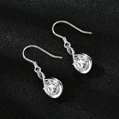 925 Sterling Silver 6.5mm 1.0 Carat Moissanite Drop Dangle Earrings Infinity Hook Wedding Jewelry Women's Christmas Gift
