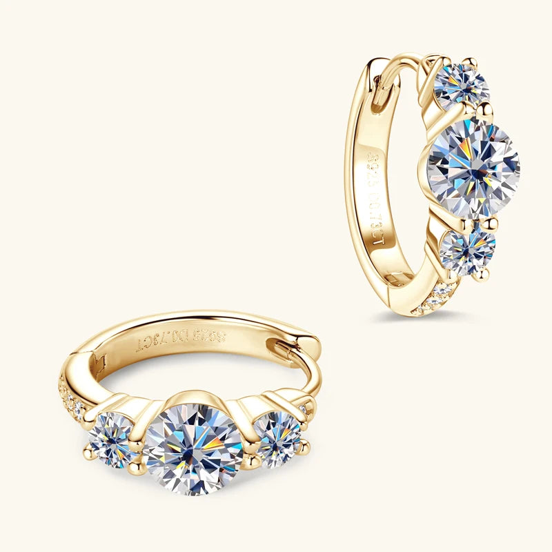 Real 925 Silver 5mm Round Moissanite Three Stone Earrings for Women 2024 New Small Hoop Wedding Jewelry Valentine Day Gift