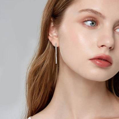 Real 925 Silver Long Drop Tennis Earrings for Women 2.5MM D-E Moissanite Dangle Earrings Stud Luxury Jewelry Party Wedding Gift