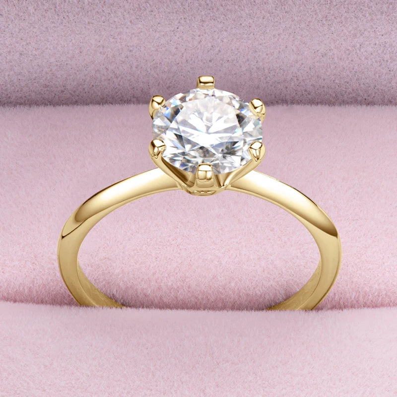 3.0CT Moissanite Solitaire Ring Yellow Gold Plated 2CT Engagement Wedding Ring Band 925 Silver Certified Jewelry For Women