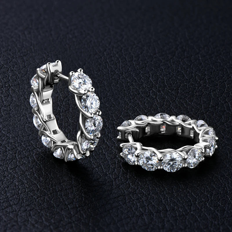New 4mm Moissanite Hoops Luxury Eternity Diamond Earrings Solid Silver 925 18K White Gold Plated Jewelry for Women Gifts