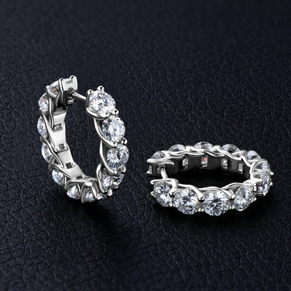 New 4mm Moissanite Hoops Luxury Eternity Diamond Earrings Solid Silver 925 18K White Gold Plated Jewelry for Women Gifts