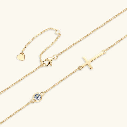 2024 New 925 Silver Cross Pendant Necklace for Women Delicate Sideway Moissanite 4mm Charm Necklace Jewelry Valentine Day Gift
