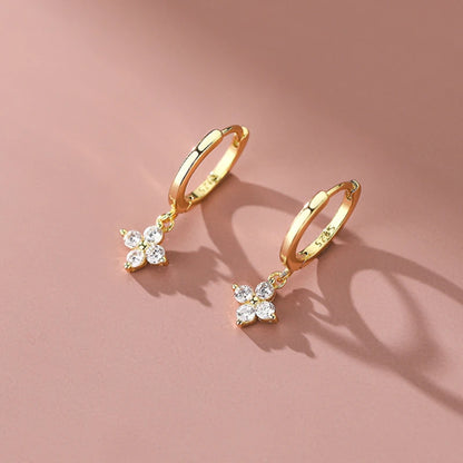 925 Sterling Silver Four Leaf Clover Earrings 3mm D Color Moissanite Drop Hoop Earrings for Women Lucky Charm Jewelry Gift