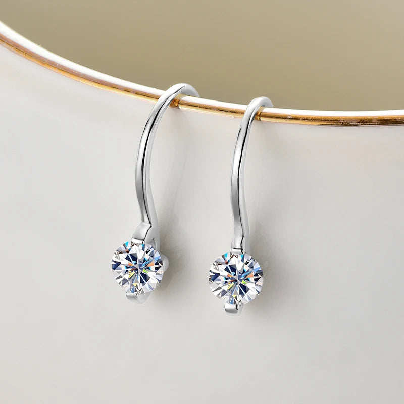2024 4mm Round Moissanite Drop Hook Earrings 100% 925 Silver for Women Fine Jewelry Original with GRA Certificate Original