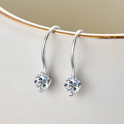 2024 4mm Round Moissanite Drop Hook Earrings 100% 925 Silver for Women Fine Jewelry Original with GRA Certificate Original