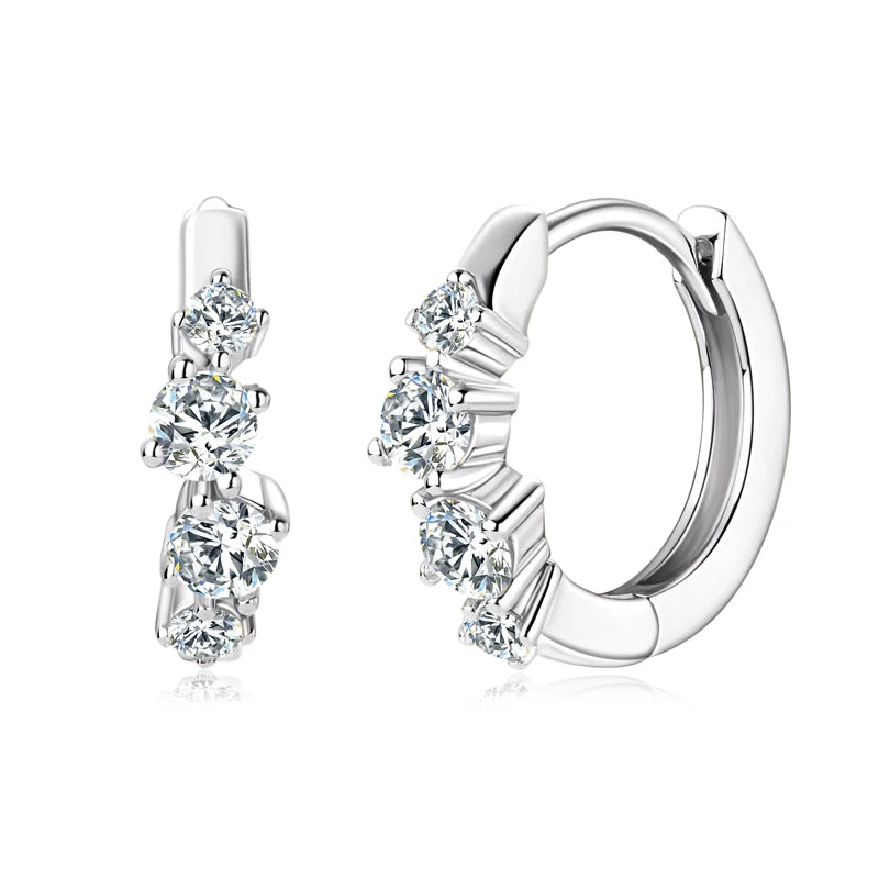 925 Sterling Silver 4 Stones Hoops Huggie Earrings Moissanite Irregular for Women GRA 3mm&2mm Round Cut Classic Jewelry