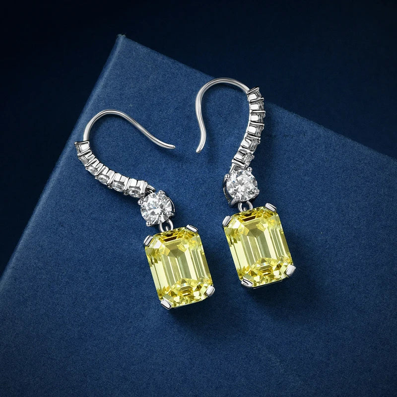 Classic 4.0CT Emerald Cut Gemstone Hook 925 Sterling Silver Color Lab Diamond Drop Dangle Earrings for Women Jewelry Gifts