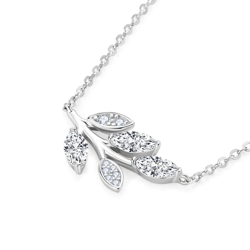 D0.90CT Marquise Cut Moissanite Leaf Pendant Necklace for Women Adjustable Chain 925 Sterling Silver Lab Diamond 40+5cm