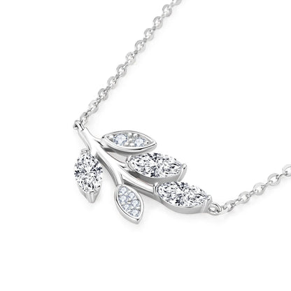 D0.90CT Marquise Cut Moissanite Leaf Pendant Necklace for Women Adjustable Chain 925 Sterling Silver Lab Diamond 40+5cm
