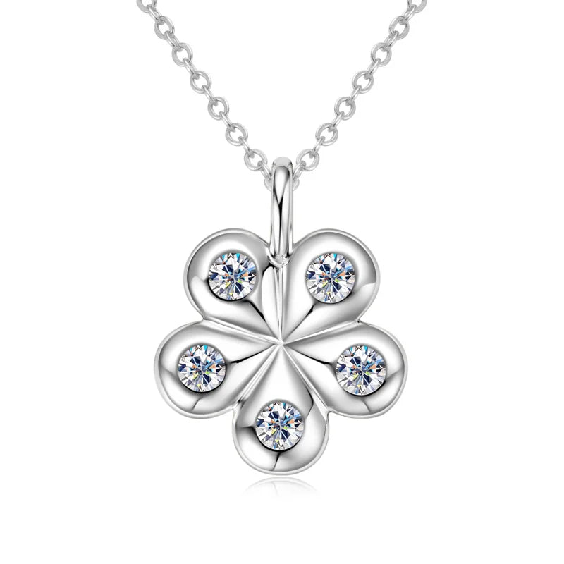 925 Sterling Silver Moissanite Necklace Adjustable Chain Flower Petal Pendant Women Wedding Christmas Valentine's Day Gift
