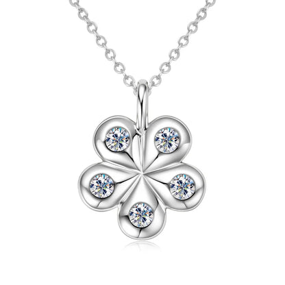 925 Sterling Silver Moissanite Necklace Adjustable Chain Flower Petal Pendant Women Wedding Christmas Valentine's Day Gift
