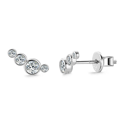 2024 Fashion D Color Bezel Moissanite Stud Earrings Climber 100% 925 Silver for Women 4 Stone Piercing Ear Jewelry GRA Certified
