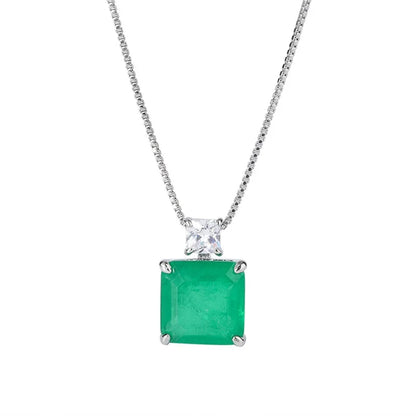 5.5CT Geometric Emerald Necklace Plated 925 Silver Copper 10mm Gemstones Pendant Necklace For Women Vintage Fine Jewelry
