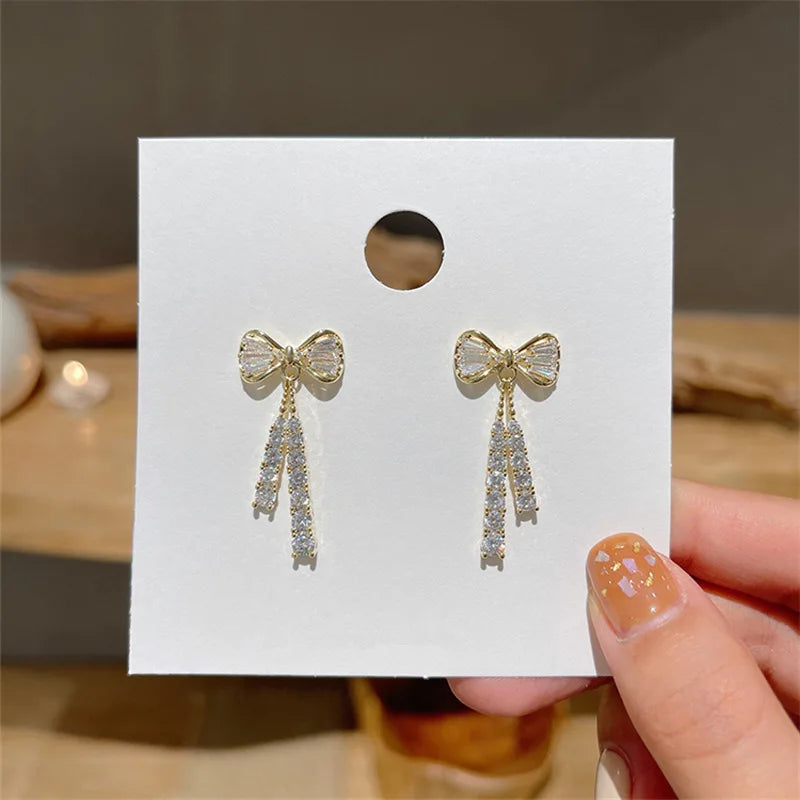 Korean D Color Moissanite Drop Earrings Original Silver 925 Bow Tassel Earrings for Women Gifts Jewelry with Certificate