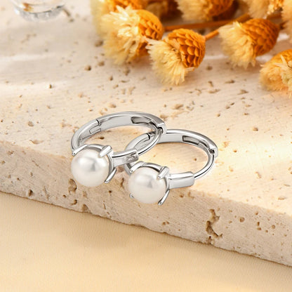 Real 925 Sterling Silver 5mm Bread-shaped Natural Freshwater Pearl Hoops Huggie Earrings for Women Hypoallergenic Jewelry Gifts