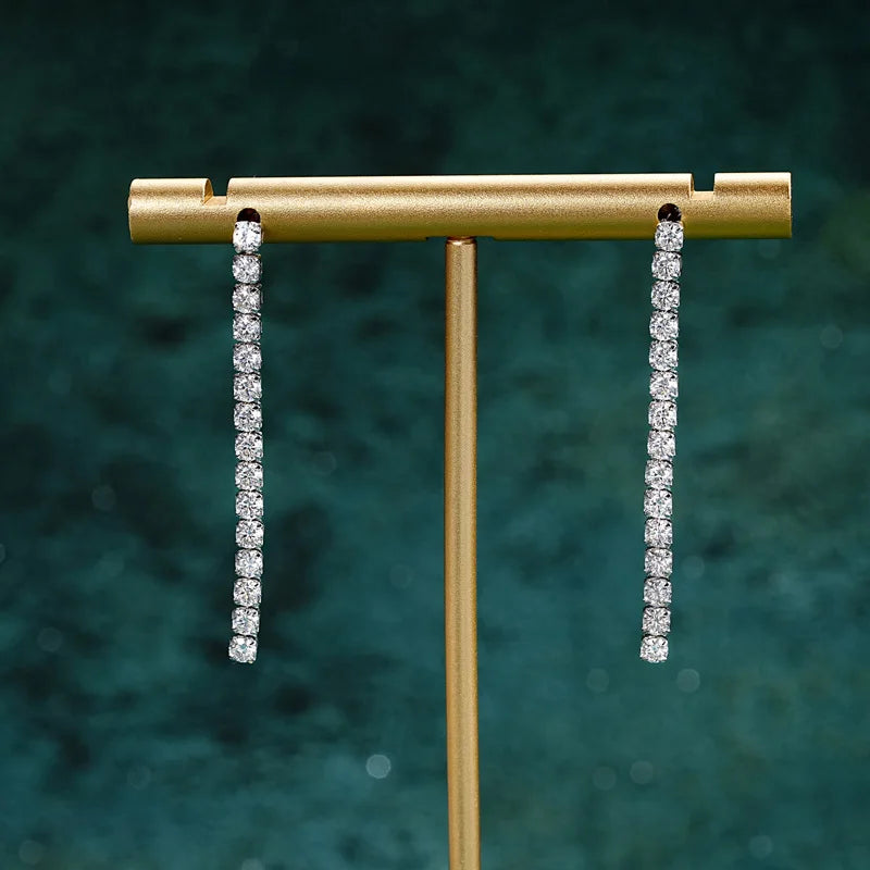 Real 925 Silver Long Drop Tennis Earrings for Women 2.5MM D-E Moissanite Dangle Earrings Stud Luxury Jewelry Party Wedding Gift