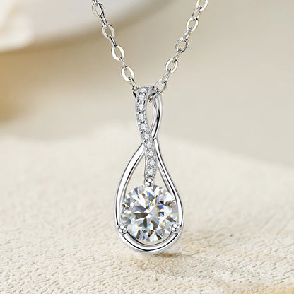 100% 925 Silver 1CT 2CT D Color Real Moissanite Drop Necklace Women Infinity Pendant Necklace Sparking Jewelry Charm Choker Gift