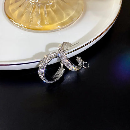Real S925 Silver Full Moissanite Earrings Hoop 2024 Fashion Sparking Clip Earrings Wedding Valentine Gift for Women Korean