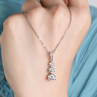 Real Certified Gradual Three Stone Moissanite Pendant Necklace 100% 925 Silver for Women Luxury Wedding Anniversary Jewelry Gift
