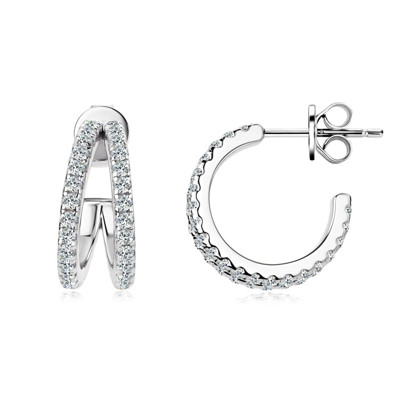 Original D0.50CT Moissanite Drop Piercing Earrings 925 Sterling Silver for Women Split Half Hoop Huggie Earrings Cuffs Jewelry