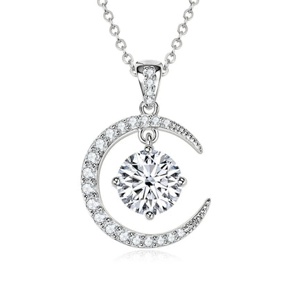 8mm 2.0CT Moissanite Sun Crescent Pendant Necklaces For Women 925 Silver Adjustable Chain Charm GRA Certified Jewelry Gift