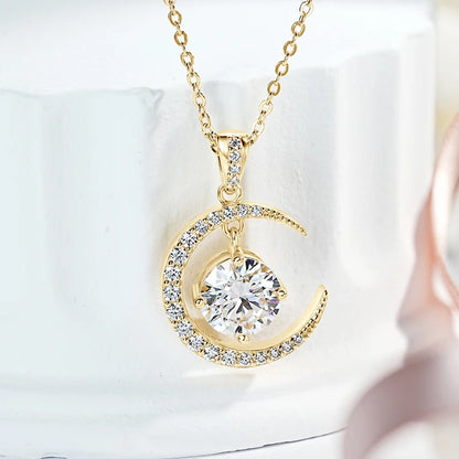 8mm 2.0CT Moissanite Sun Crescent Pendant Necklaces For Women 925 Silver Adjustable Chain Charm GRA Certified Jewelry Gift