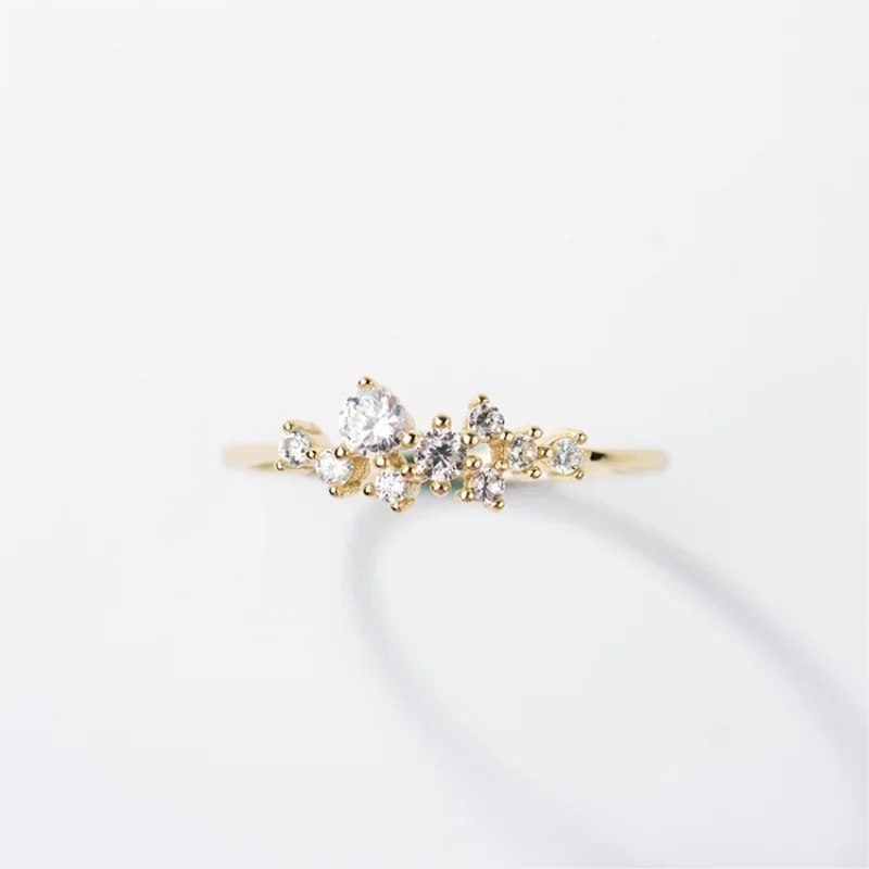 Real 925 Sterling Silver Moissanite Engagement Ring for Women Dainty Thin Finger Rings Gold Color Jewelry Accessories Gift