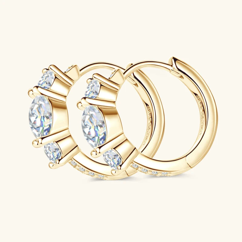 Real 925 Silver 5mm Round Moissanite Three Stone Earrings for Women 2024 New Small Hoop Wedding Jewelry Valentine Day Gift
