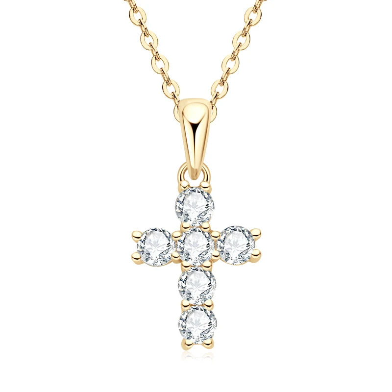 Classic Charm Cross Pendant Necklace 925 Sterling Silver Moissanite with Certificate  for Women Men Gifts Collar Jewelry