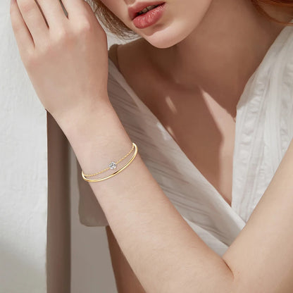 Double Layers 6.5mm D Color Moissanite Bracelet Bangle Cuff for Women 925 Silver Chain Bilayer Bracelets 2024 Jewelry Gift