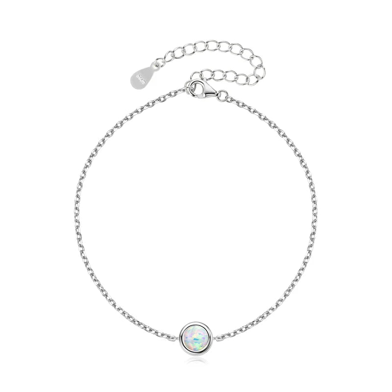 Bezel 6mm Opal Solitaire Bracelet Adjustable 925 Silver Chain 2024 Trendy Bracelets for Women Girl Christmas Jewelry Gift